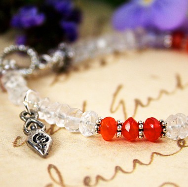 Carnelian and Quartz Fertility Bracelet with Fertility Goddess Charm
