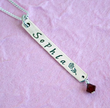 Sterling Silver Handstamped Name Tab Necklace