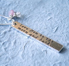 I Love You to the Moon and Back Necklace - Tag with Rose Quartz and Moonstone