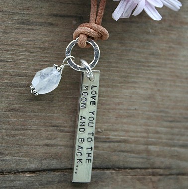 I Love You to the Moon and Back Necklace - leather and faceted moonstone