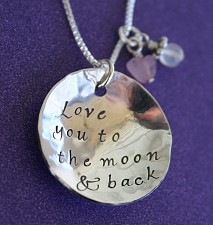 Love you to the moon and back hammered pendant
